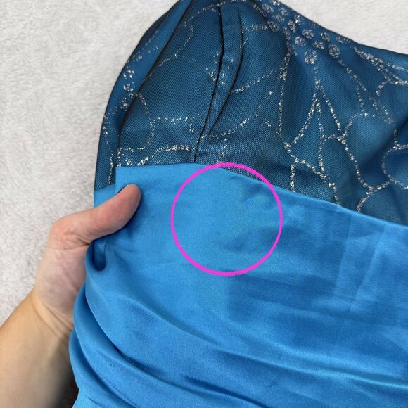 Vtg Y2K Babydoll Bubble Dress M/L? Blue Mesh Satin Sparkle Fairy Whimsy Party - Picture 3 of 12